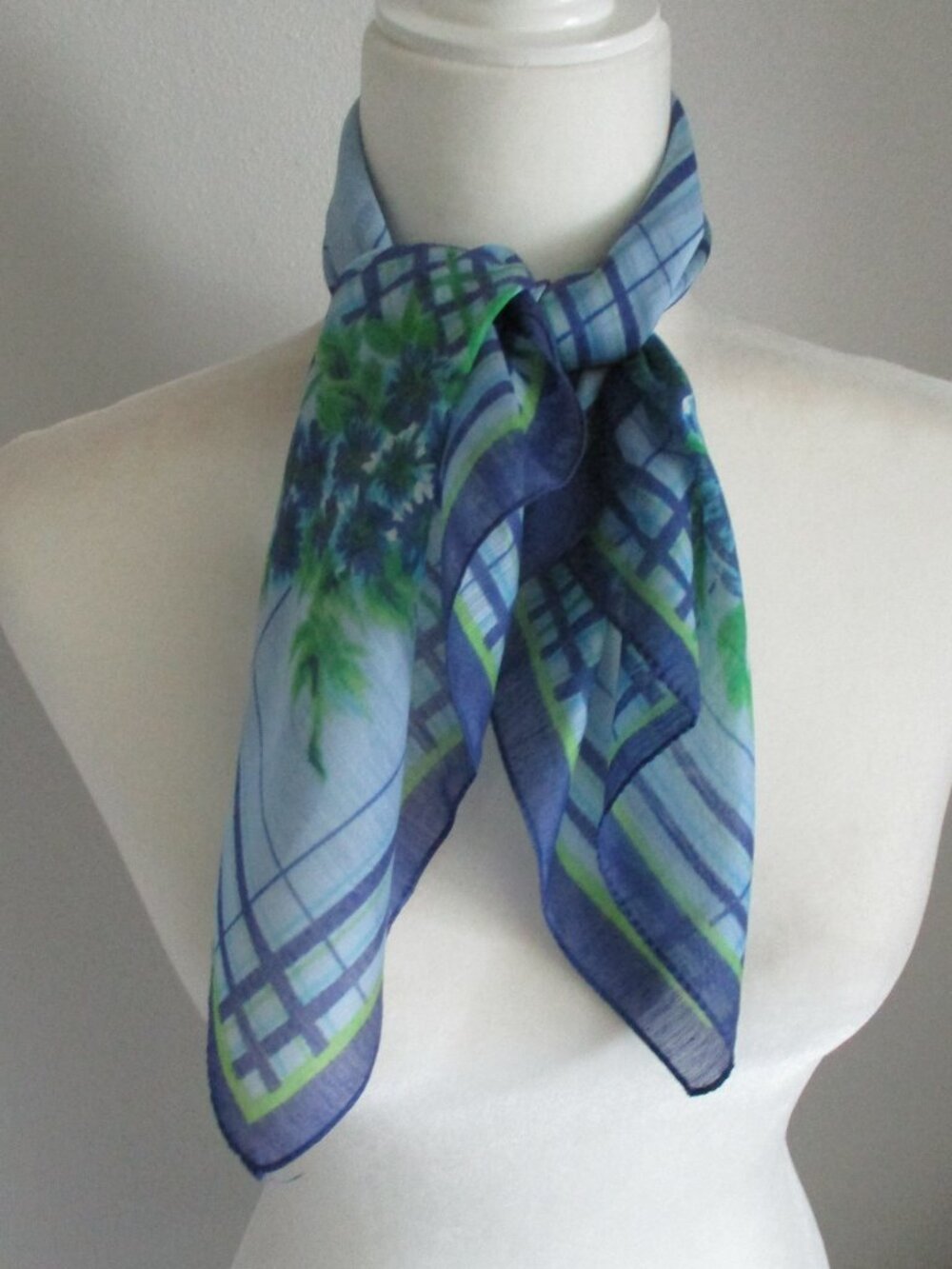 1960s blue & green floral scarf